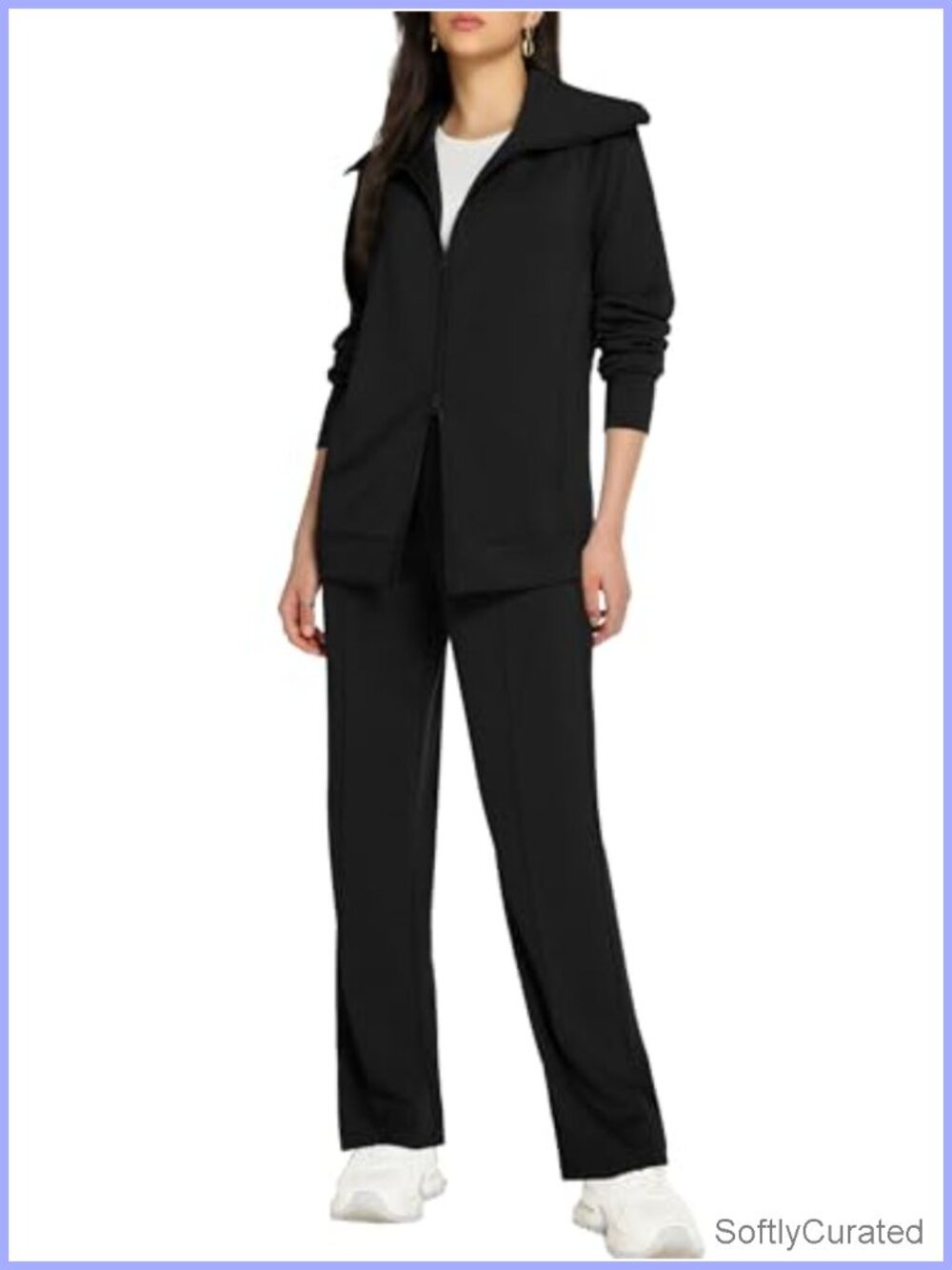 Women's 2 Piece Lounge Set Long Sleeve Zip Up Wide Leg Pant